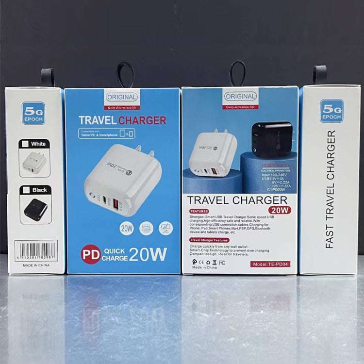 PD04 Type-C + USB Mobile Phone Charger with Type-C to 8 Pin Cable, US Plug, US Plug + Type-C to 8...