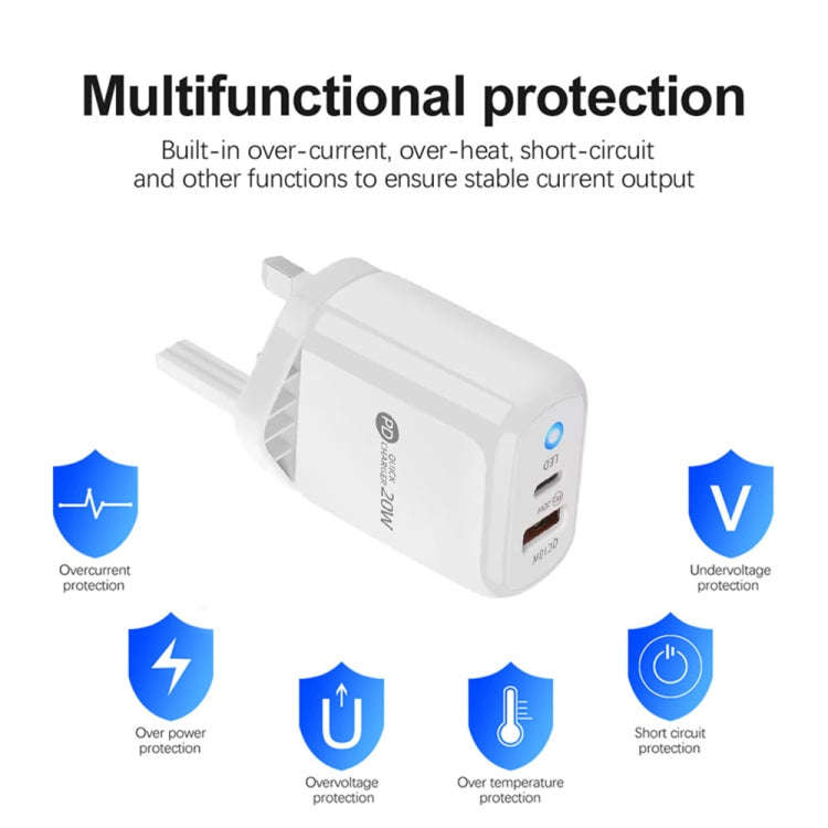PD04 Type-C + USB Mobile Phone Charger with Type-C to 8 Pin Cable, UK Plug, UK Plug + Type-C to 8...