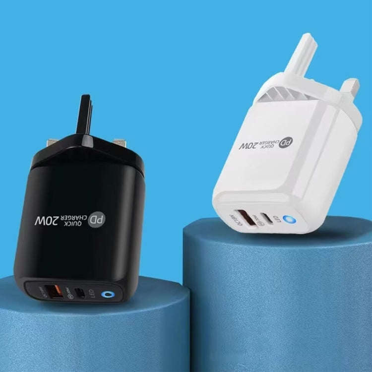 PD04 Type-C + USB Mobile Phone Charger with Type-C to 8 Pin Cable, UK Plug, UK Plug + Type-C to 8...
