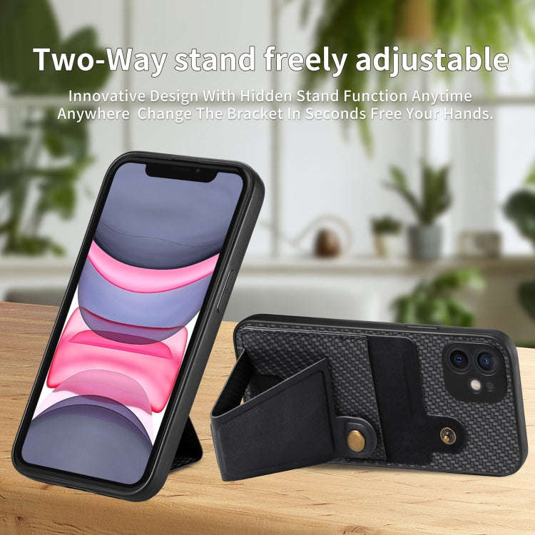Carbon Fiber Wallet Flip Card K-shaped Holder Phone Case, For iPhone 11 Pro Max, For iPhone 12 mi...