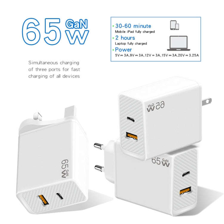 GaN PD48W Type-C PD3.0 + USB3.0 Notebook Adapter for MacBook Series EU Plug, EU Plug