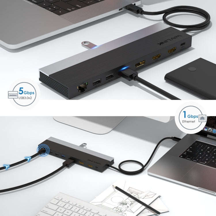 Wavlink UMD08 DisplayPort 12 in 1 Type-C Triple Display Docking Station, UMD08