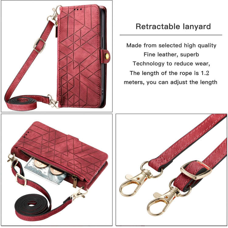 Geometric Zipper Wallet Side Buckle Leather Phone Case with Crossbody Lanyard, For iPhone 11 Pro