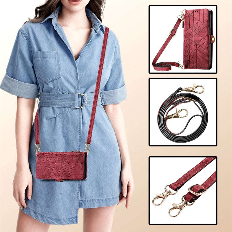 Geometric Zipper Wallet Side Buckle Leather Phone Case with Crossbody Lanyard, For iPhone 11 Pro