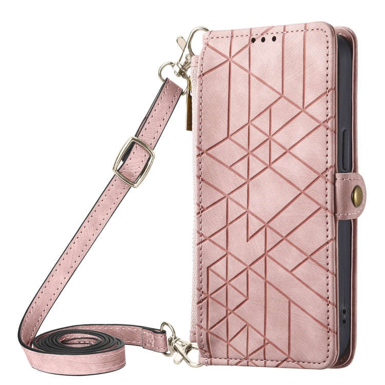 Geometric Zipper Wallet Side Buckle Leather Phone Case with Crossbody Lanyard, For iPhone 11 Pro