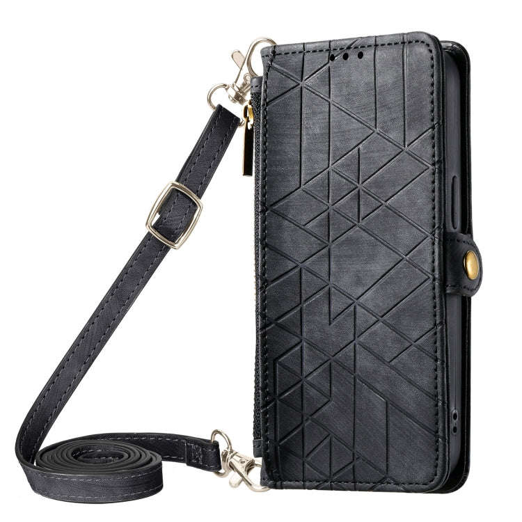 Geometric Zipper Wallet Side Buckle Leather Phone Case with Crossbody Lanyard, For iPhone 11 Pro