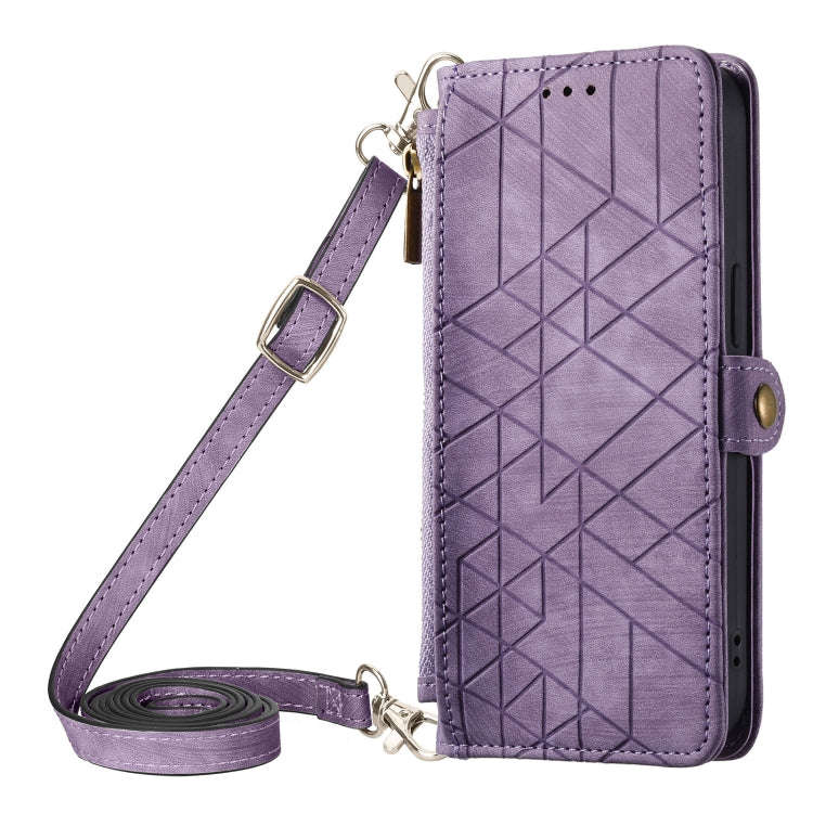 Geometric Zipper Wallet Side Buckle Leather Phone Case with Crossbody Lanyard, For iPhone 11 Pro