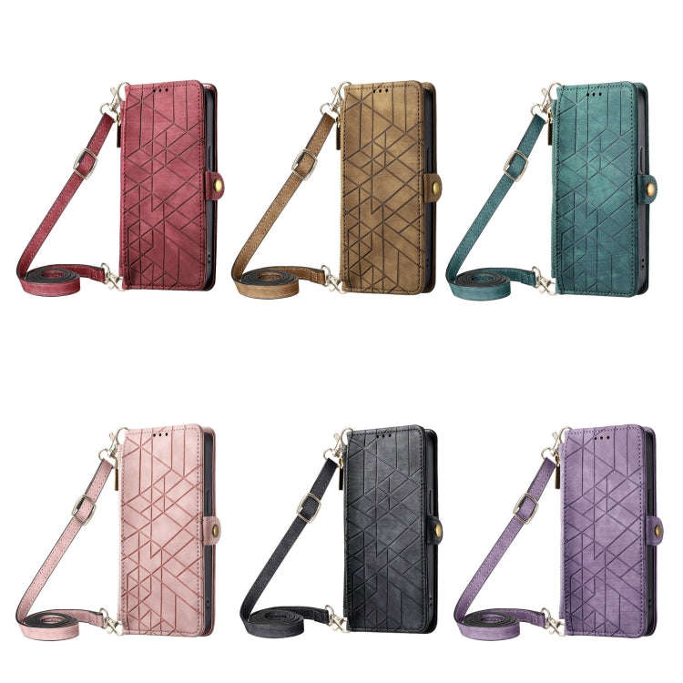 Geometric Zipper Wallet Side Buckle Leather Phone Case with Crossbody Lanyard, For iPhone 11 Pro