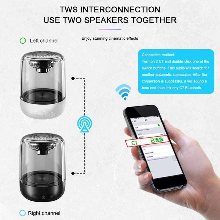 C7 Bluetooth 5.0 Speaker Transparent LED Luminous Subwoofer TWS 6D Surround HIFI Stereo Cool Audi...