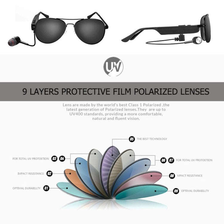 A8 Wireless Earphone Bluetooth Headset Sunglasses Music Headphones Smart Glasses Earbud Hands-fre...