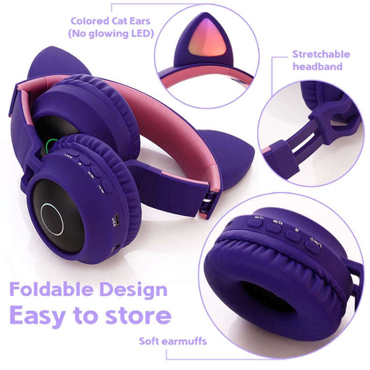 Cute Cat Ear Bluetooth 5.0 Headphones Foldable On-Ear Stereo Wireless Headset Headphone with Mic ...
