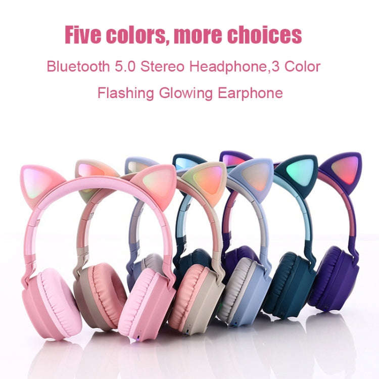 Cute Cat Ear Bluetooth 5.0 Headphones Foldable On-Ear Stereo Wireless Headset Headphone with Mic ...