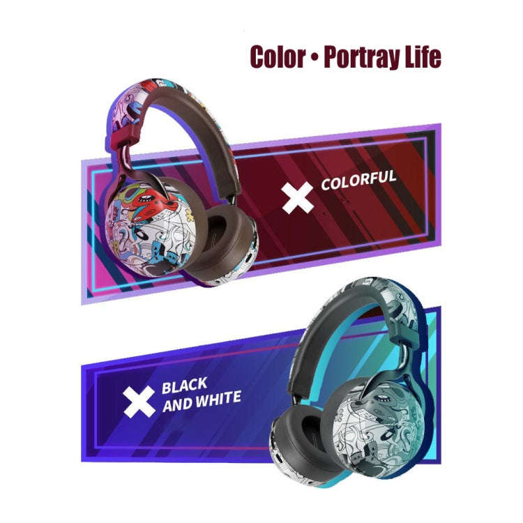 VJ086 Graffiti Headset Wireless Sports Bluetooth Headset Water Transfer Color Print Headset, Supp...