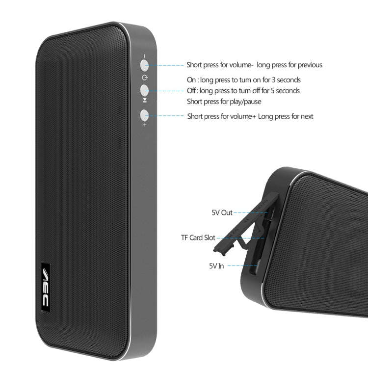 AEC BT-205 Portable Wireless Bluetooth Speaker Stereo Music Loudspeaker Built-in Microphone, Supp...
