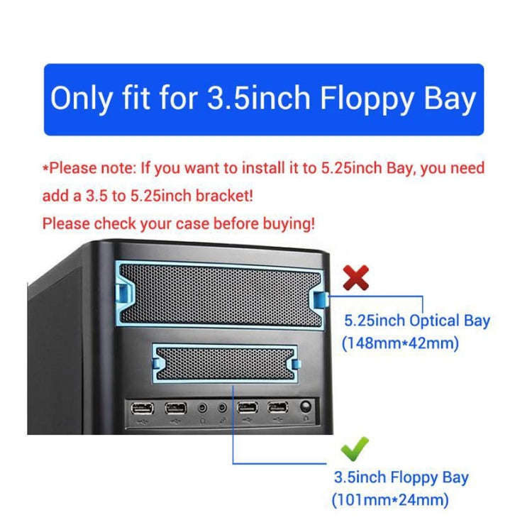 5.25 inch 2 Ports USB3.0 Floppy Bay Front Panel  HUB Spilitter with Power Adapter, 2 Ports USB