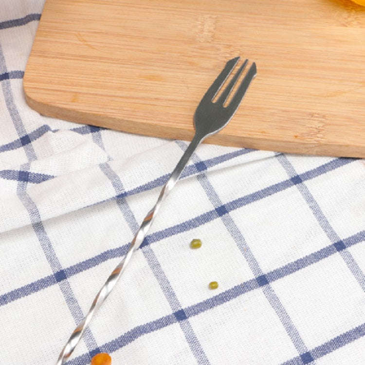 2 PCS Stainless Steel Long Handle Fork Spoon Cocktail Ice Stirrer Double Head Wine Mixing Stick