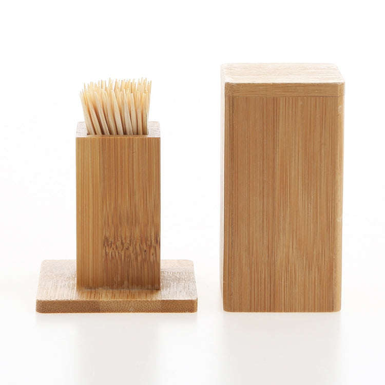 2 PCS Natural Bamboo Toothpick Box Square Restaurant Hotel Toothpick Can with Lid, Bamboo Toothpi...