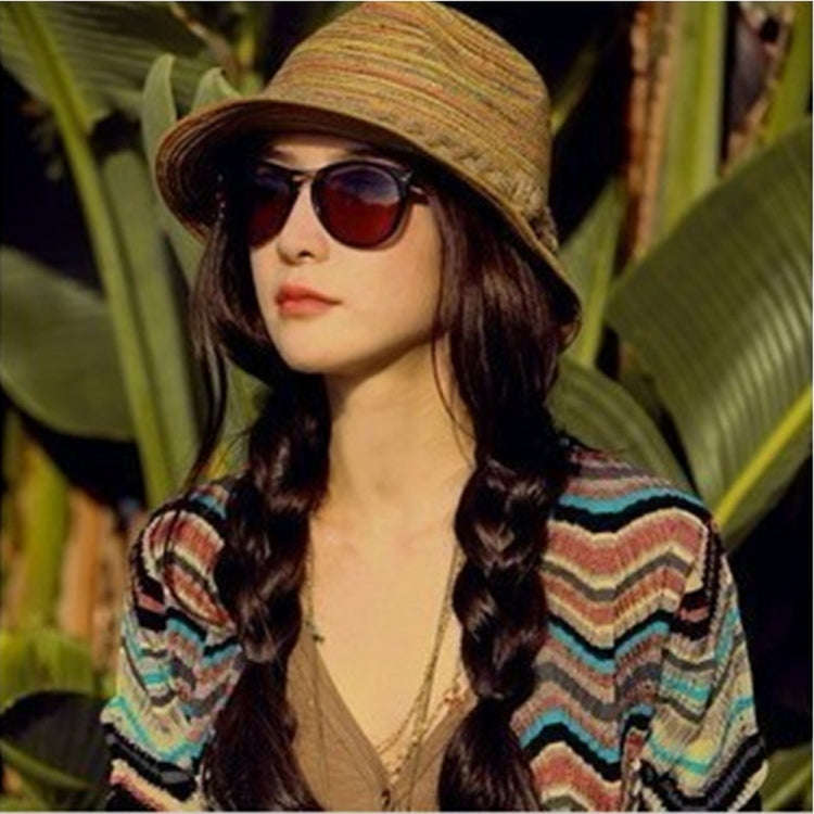 Colorful Striped Foldable Straw Hat Topee Bohemia Cap
