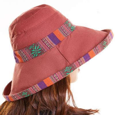 Summer Ladies National Style Double-sided Wearable Beach Hats Big Edge Sunhat, One Size