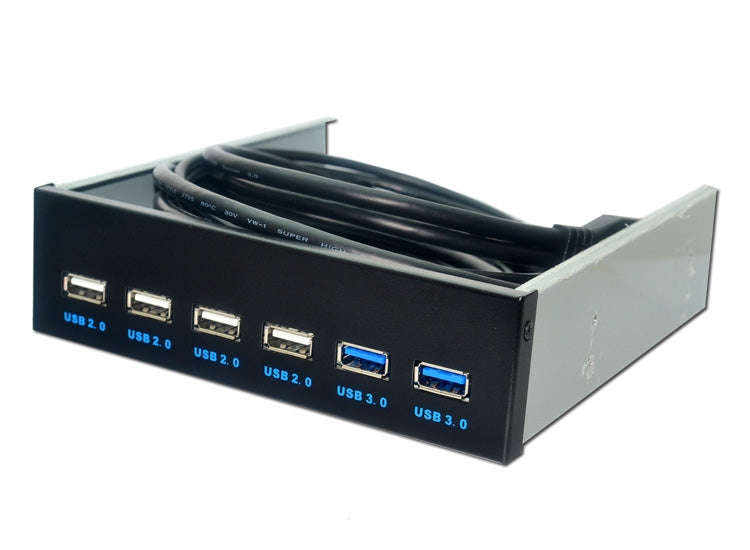 6 Ports 5.25 Inch Floppy Bay Front Panel With Power Adapter USB Hub Spilitter 2 Ports USB 3.0 + 4...