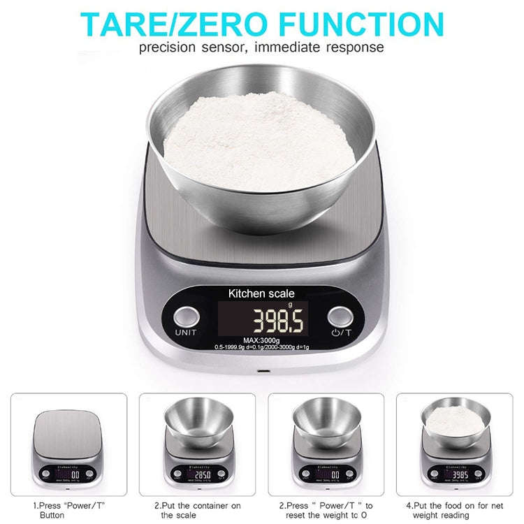 BOH-C305 Kitchen Stainless Steel LCD  Electronic Scale, Specification: 5kg/0.1g, 5kg/0.1g