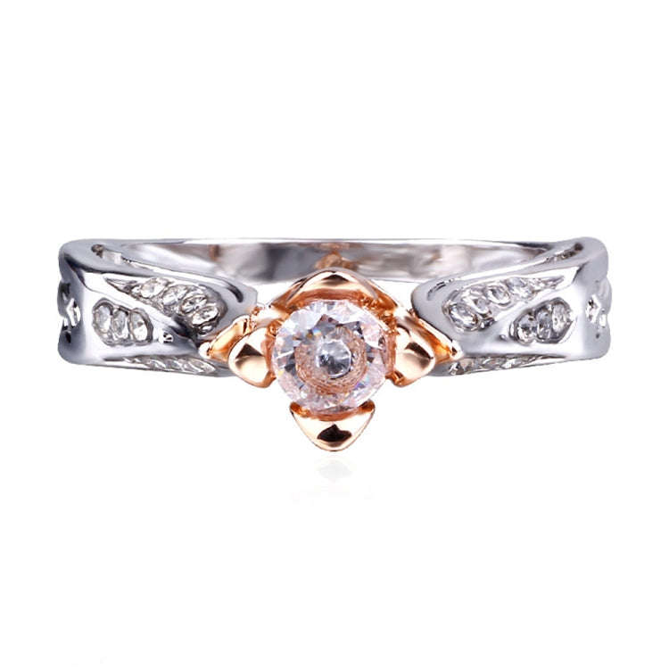 Rose Flower with Diamond Wedding Ring for Women, 5, 8, 10