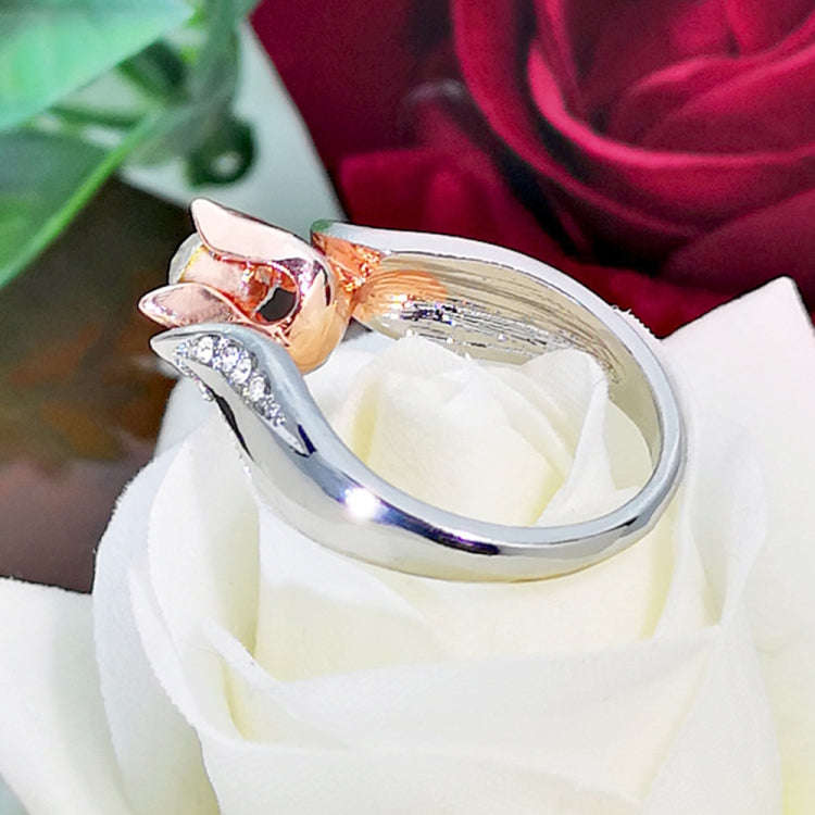 Rose Flower with Diamond Wedding Ring for Women, 5, 8, 10