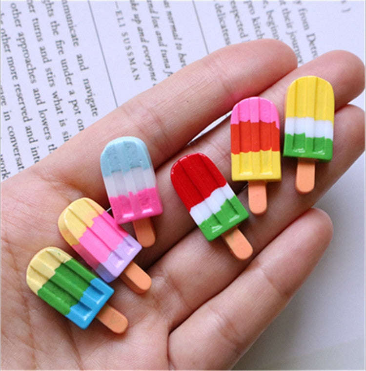 10 PCS Rainbow Ice Cream Stick Resin Flat Back Cabochon Imitation Dessert Art Decoration