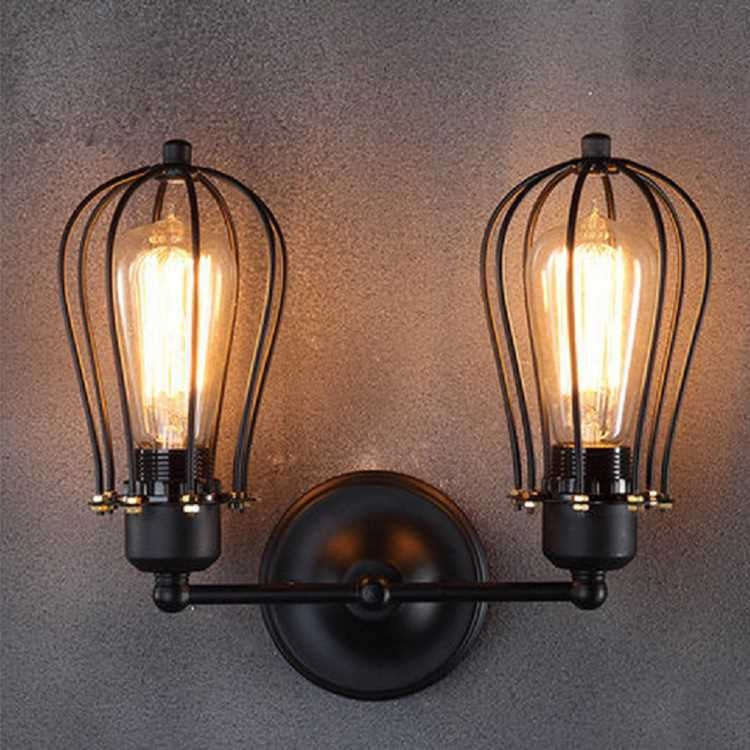 Retro Double Head Grapefruit Wrought Iron Antique Restaurant Corridor Aisle LED Wall Lamp, withou...