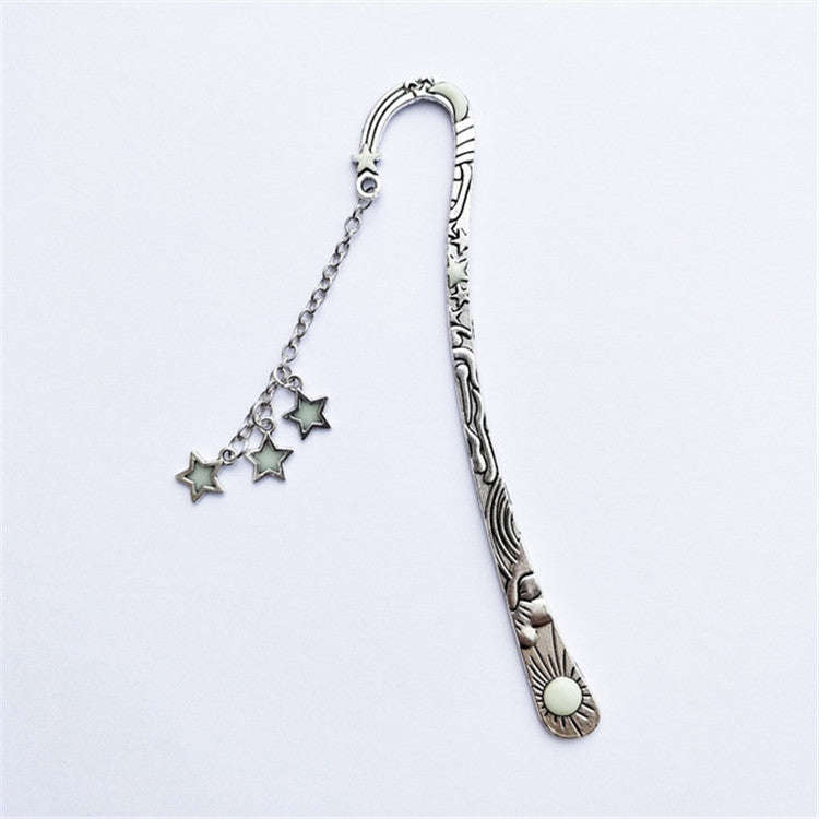 Luminous Sun Moon Star Bookmark Retro Pentagram Glowing Metal Bookmark