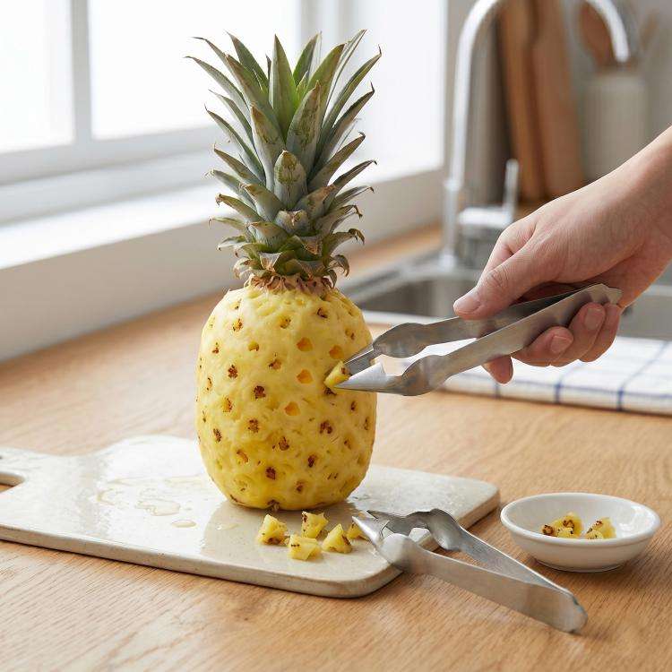 3 PCS Stainless Steel Non-slip Tip Open Blade Pineapple Clip Fruit Eye Digger, 13.5×3.5cm Endles...
