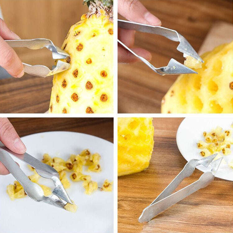 3 PCS Stainless Steel Non-slip Tip Open Blade Pineapple Clip Fruit Eye Digger, 13.5×3.5cm Endles...