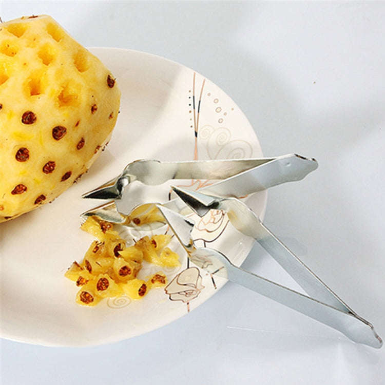 3 PCS Stainless Steel Non-slip Tip Open Blade Pineapple Clip Fruit Eye Digger, 13.5×3.5cm Endles...