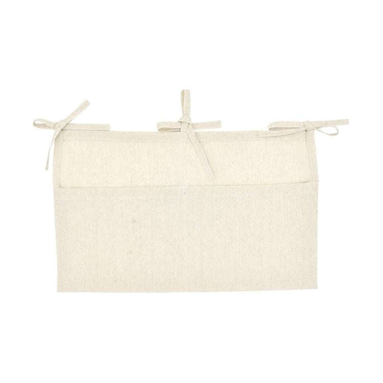Linen Crib Organizer Hanging Bag 2-Pocket Multi-Functional Storage for Diapers, Burp Cloths & Tee...