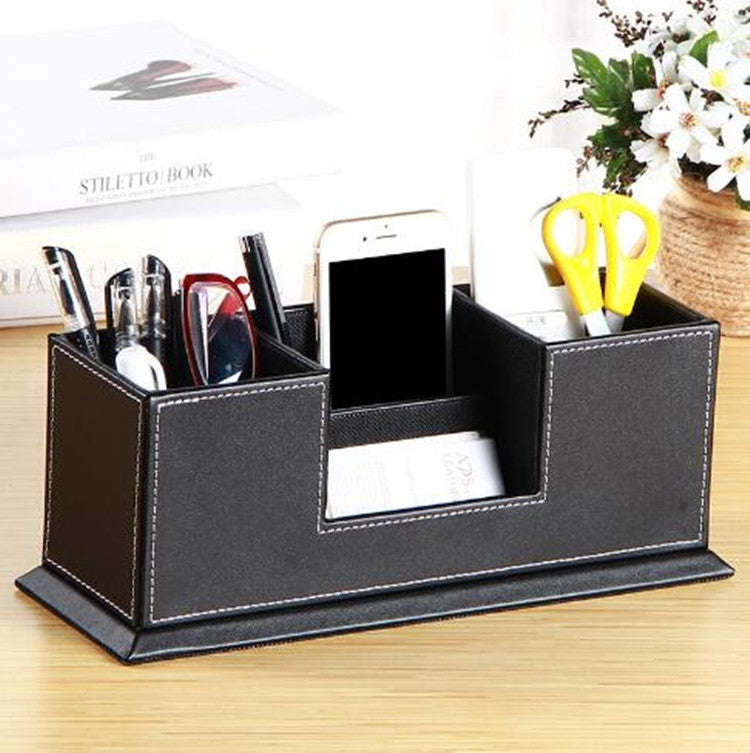 Creative Pen Support Fashion Leather Multifunctional Desktop Office Storage Pen Case Socket Doubl...