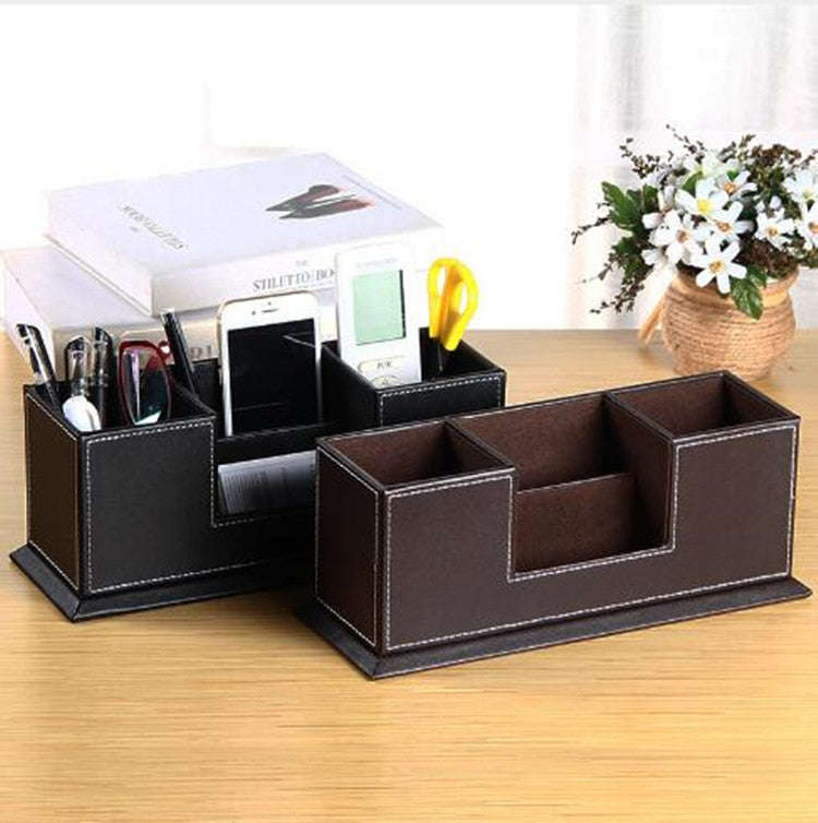 Creative Pen Support Fashion Leather Multifunctional Desktop Office Storage Pen Case Socket Doubl...