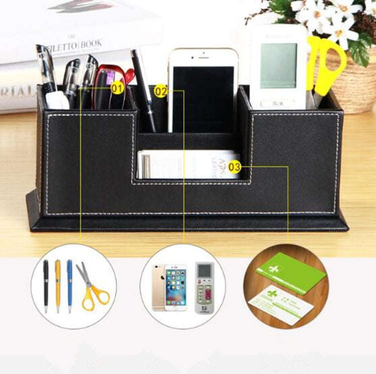 Creative Pen Support Fashion Leather Multifunctional Desktop Office Storage Pen Case Socket Doubl...