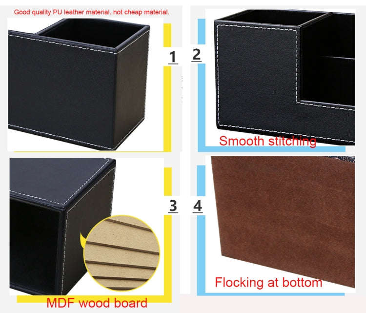 Creative Pen Support Fashion Leather Multifunctional Desktop Office Storage Pen Case Socket Doubl...