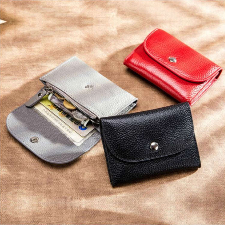 Short Mini Slim Top-grain Leather Wallet Card Bag Zip Coin Pocket, Black, Blue