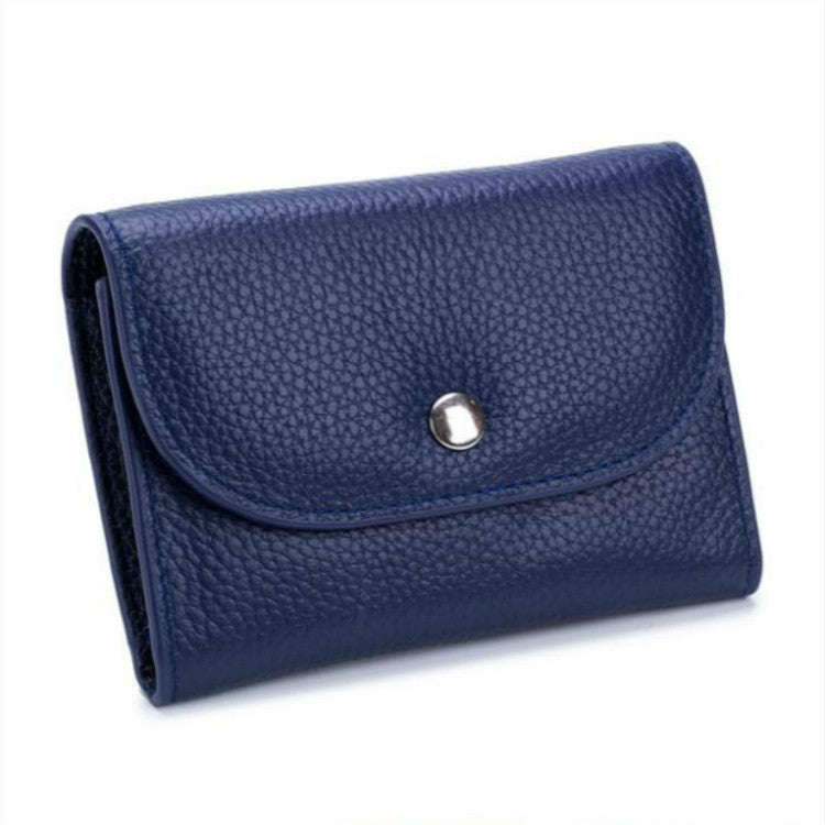 Short Mini Slim Top-grain Leather Wallet Card Bag Zip Coin Pocket, Black, Blue