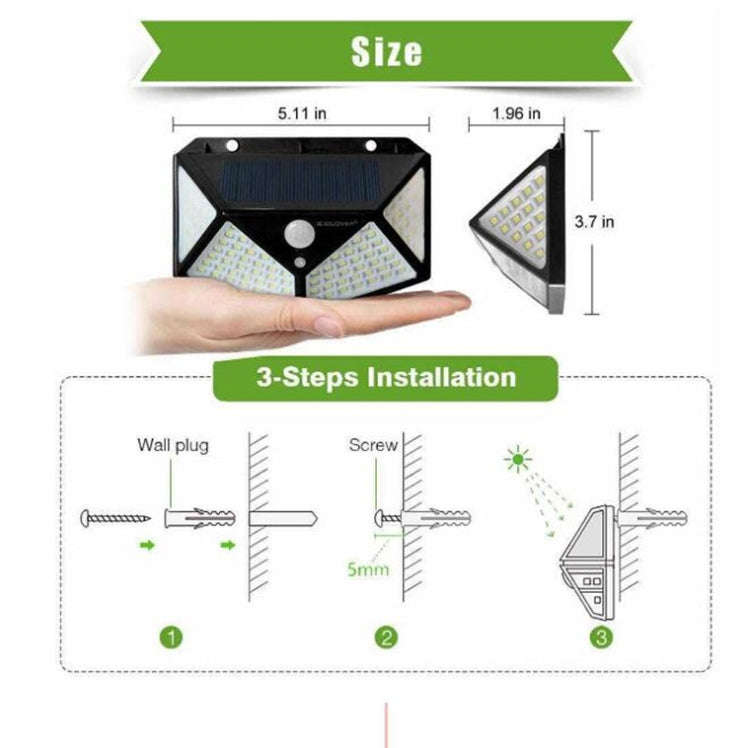 100 LEDs Outdoor Patio Solar Induction Wall Light Adjustable Balcony Garden Lighting Small Street...