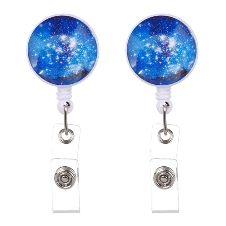 2 PCS Night Starry Sky Marble Crack Puller Retractable Buckle Lanyard Business Key Buckle Card Ho...