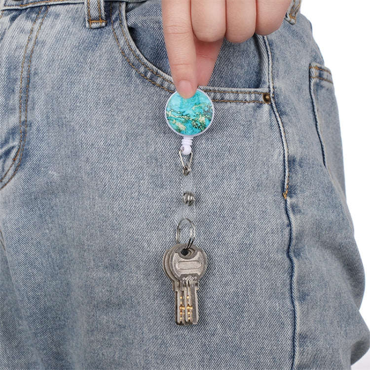 2 PCS Night Starry Sky Marble Crack Puller Retractable Buckle Lanyard Business Key Buckle Card Ho...