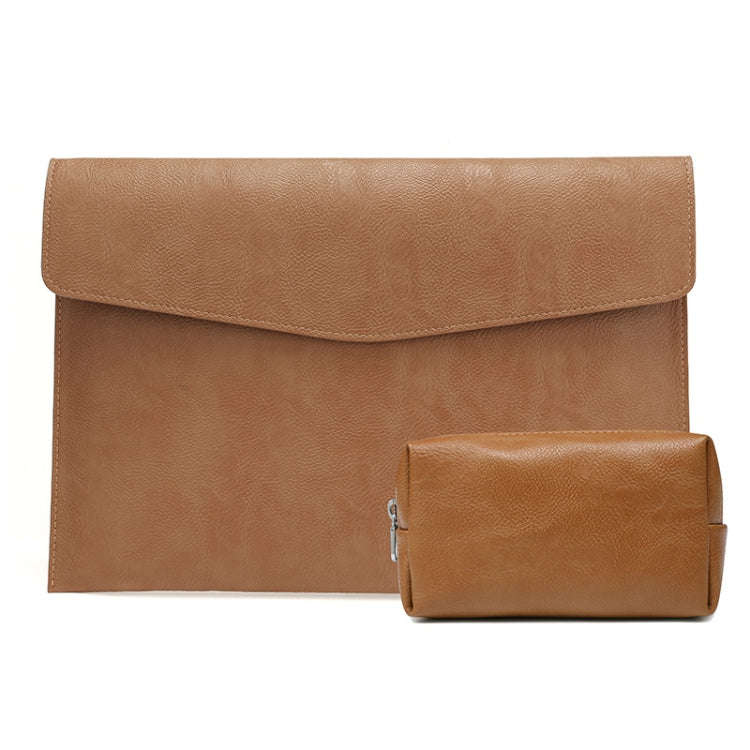PU Leather Litchi Pattern Sleeve Case For 14 Inch Laptop, Style:, Single Bag (Light Brown), Singl...