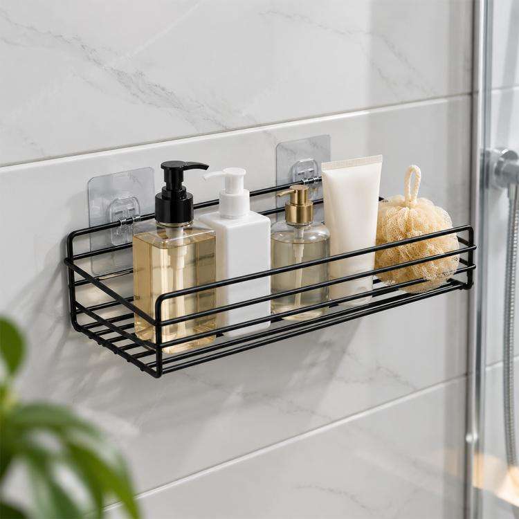 Wrought Iron Bathroom Shelf Wall Mounted Free Punch Toilet Rack, Square (Black), Square (White)