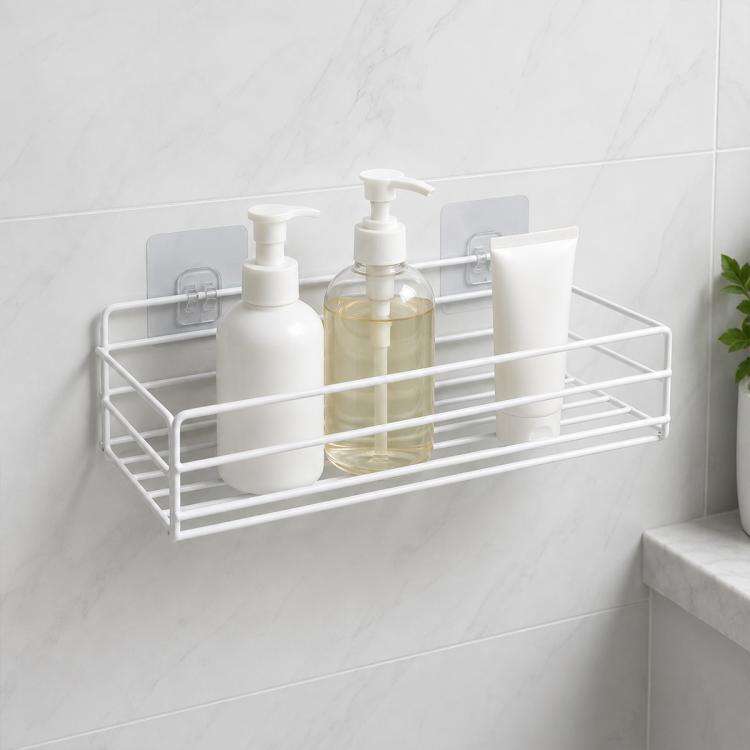 Wrought Iron Bathroom Shelf Wall Mounted Free Punch Toilet Rack, Square (Black), Square (White)