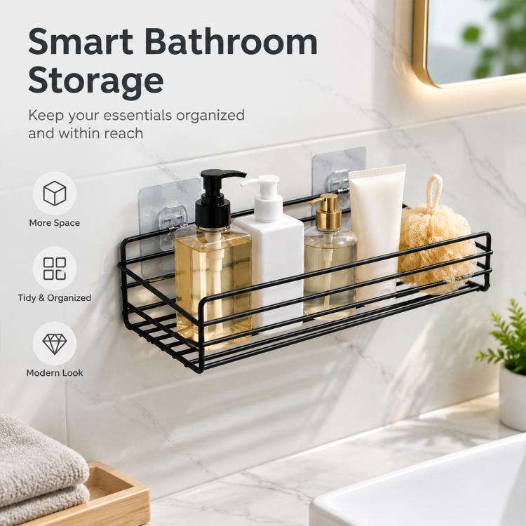 Wrought Iron Bathroom Shelf Wall Mounted Free Punch Toilet Rack, Square (Black), Square (White)
