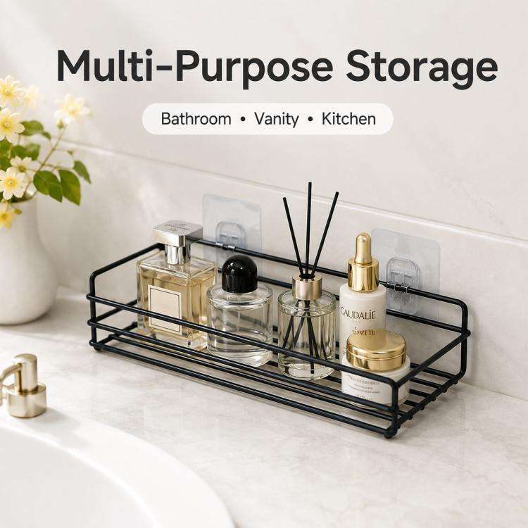 Wrought Iron Bathroom Shelf Wall Mounted Free Punch Toilet Rack, Square (Black), Square (White)