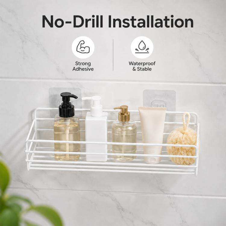 Wrought Iron Bathroom Shelf Wall Mounted Free Punch Toilet Rack, Square (Black), Square (White)