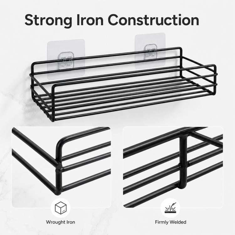 Wrought Iron Bathroom Shelf Wall Mounted Free Punch Toilet Rack, Square (Black), Square (White)
